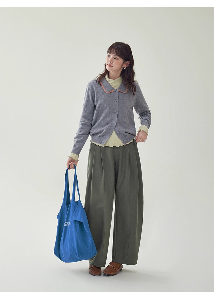 韓系撞色翻領針織開襟衫女秋季新款單排扣長袖上衣