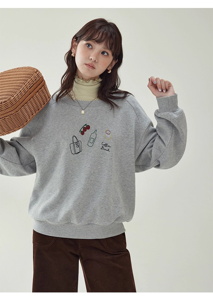 減齡刺繡圓領純棉衛衣女25秋季新款寬鬆長袖上衣