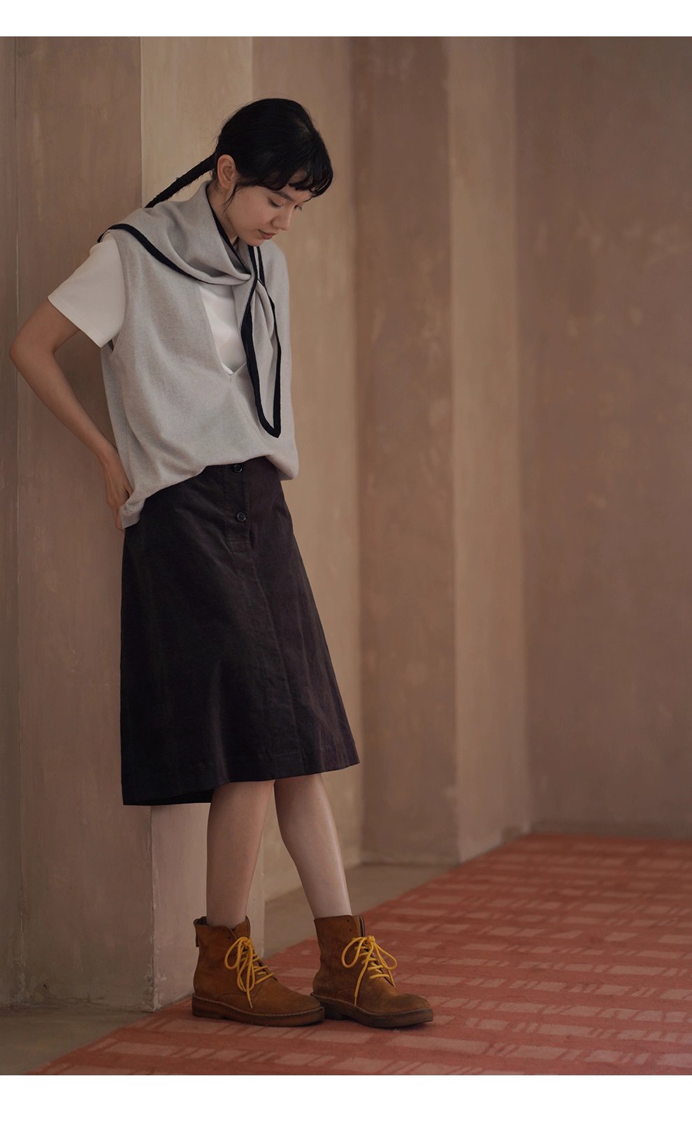 時髦放大鏡100羊毛深v領針織寬鬆疊穿簡約通勤背心女