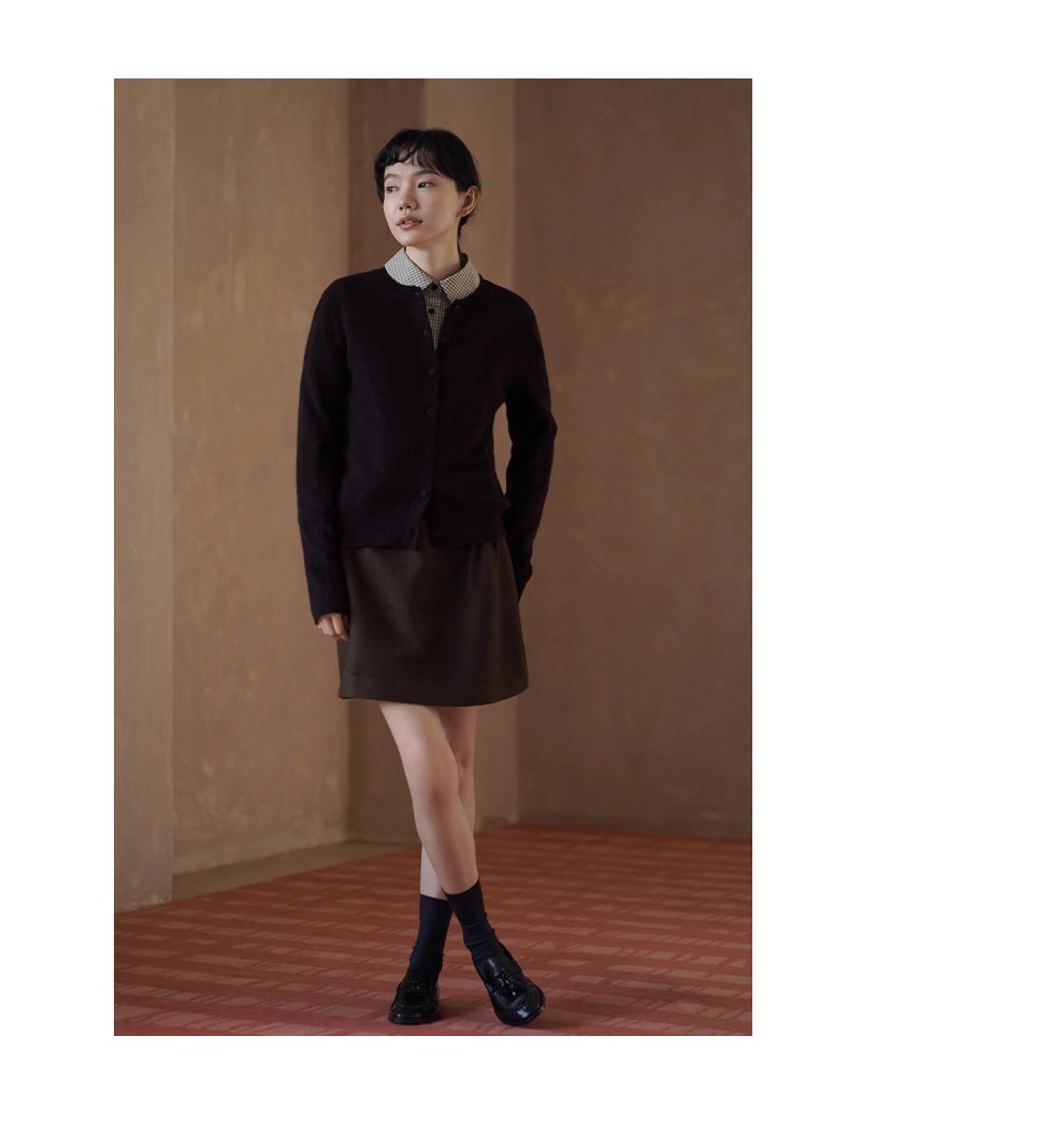 檀香肉桂咖山羊絨羊毛混紡柔軟保暖針織開襟衫通勤外套女