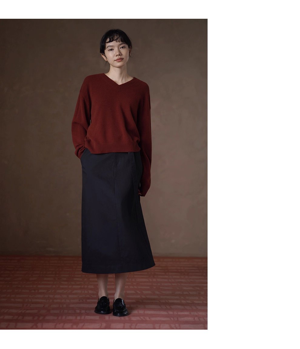 復古勃更第紅顯白柔軟山羊絨羊毛混紡顯瘦V領寬鬆毛衣女