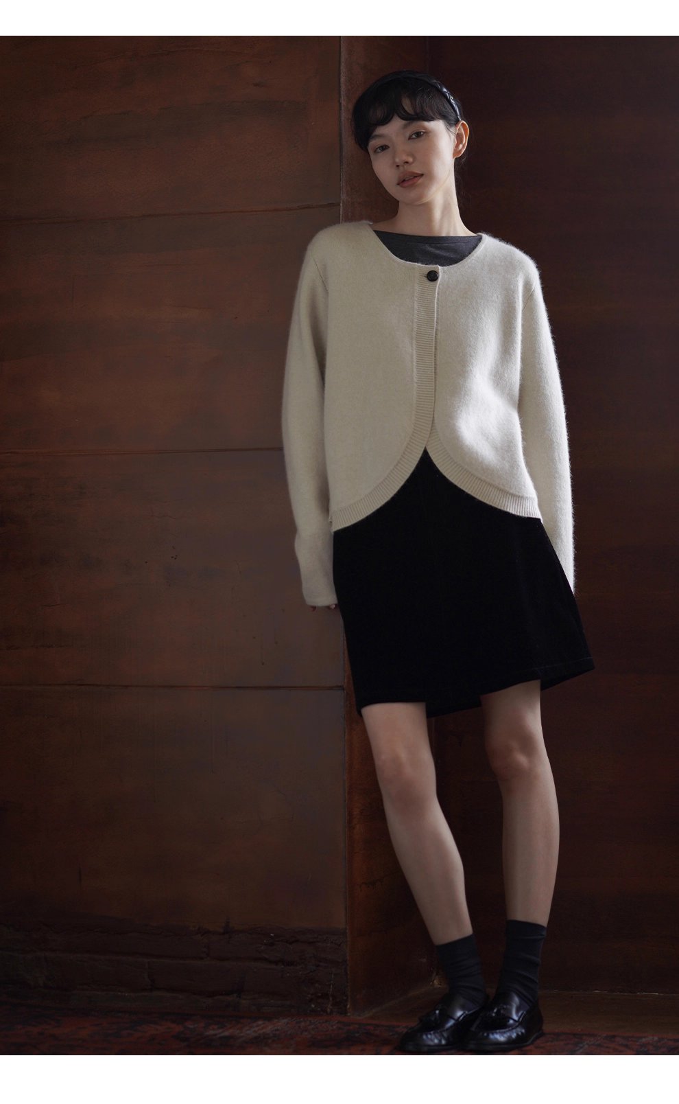 溫柔濾鏡氛圍感軟糯兔毛羊毛外套弧形門襟寬鬆毛衣開襟衫