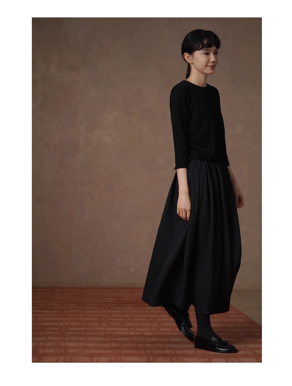 優雅舞者立體A字廓形顯瘦遮肉高腰捏褶蓬蓬通勤半身裙女