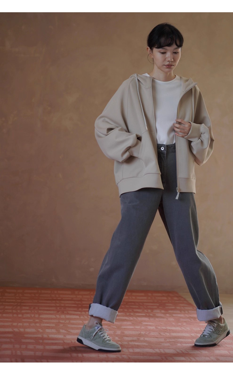 細節控柔軟起司衛衣休閒寬鬆暗格肌理棉感顯瘦連帽外套