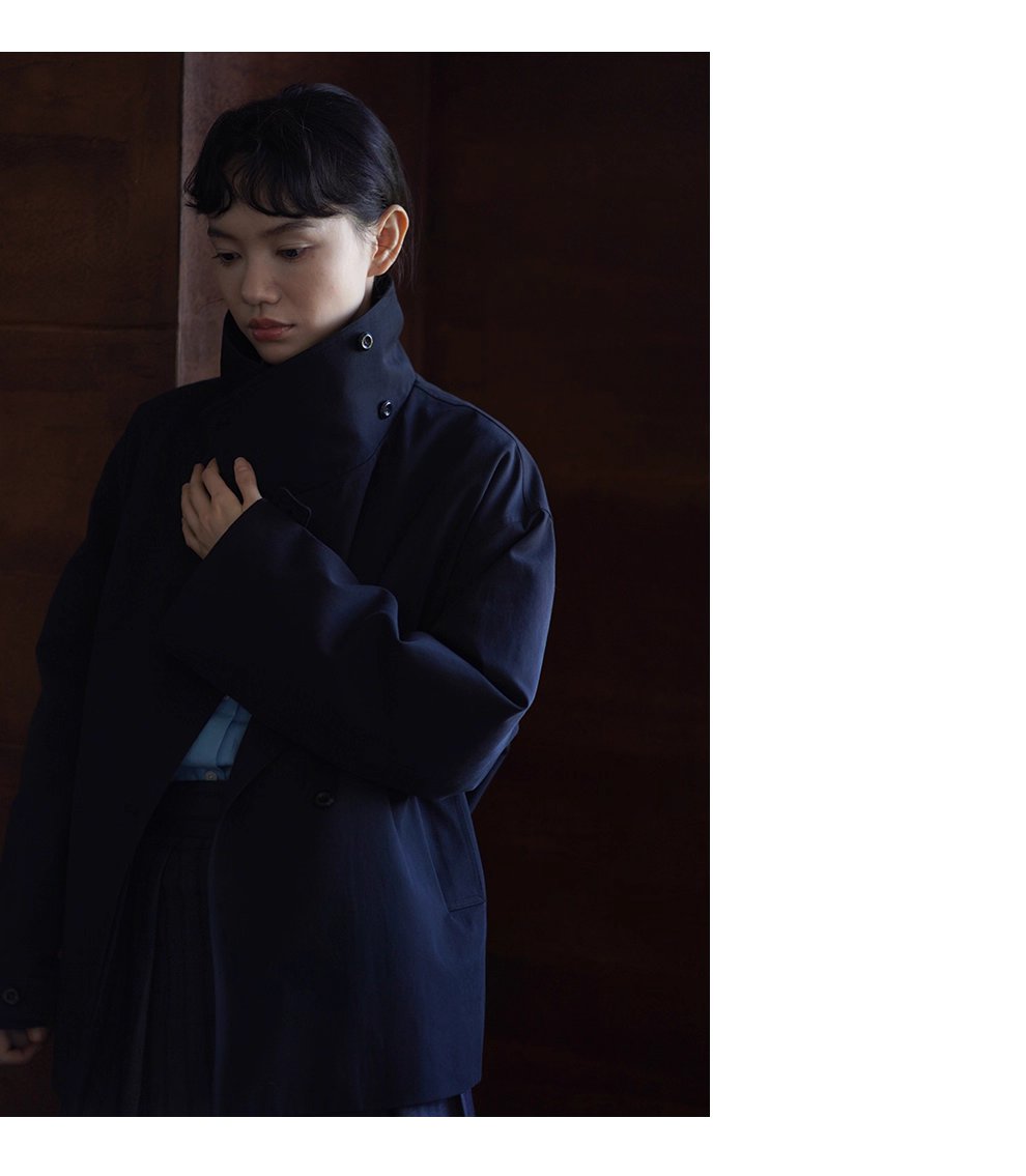 100棉細斜紋挺括水洗廓形立領寬鬆一手長顯瘦風衣外套女