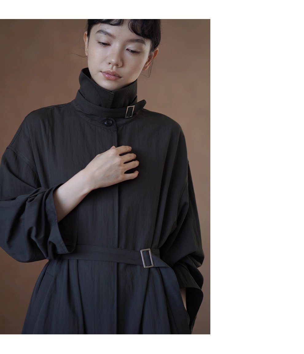 晚潮綠波風衣洋裝微皺肌理感寬鬆腰帶顯瘦通勤外套女