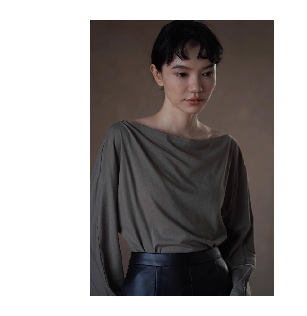 鬆弛法式100棉親膚透氣氣質蕩領寬鬆通勤顯瘦長袖上衣女