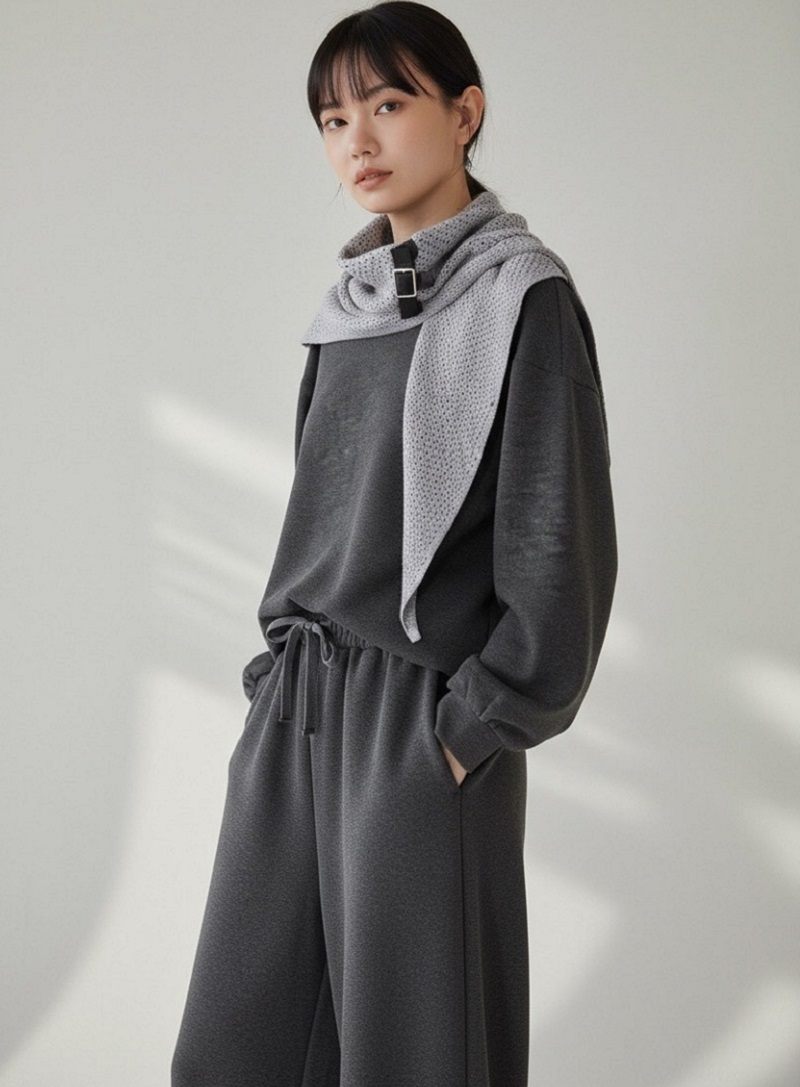 冬季慵懶風格寬鬆顯瘦抽繩衛衣垂感休閒褲闊腿套裝組