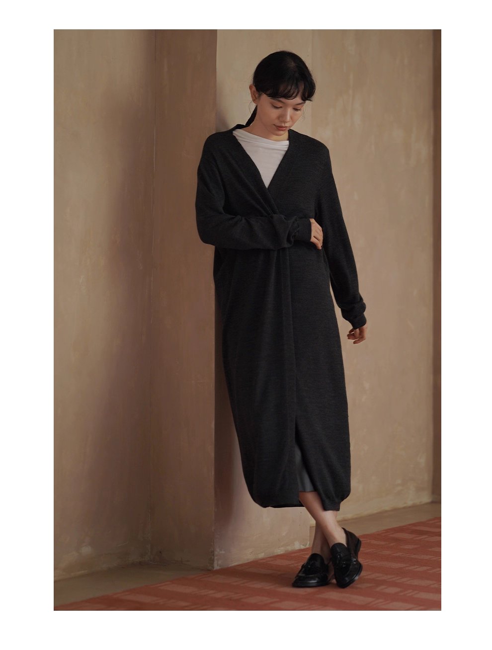 慵懶感完美詮釋柔軟綿羊毛混紡長通勤針織顯瘦外套女