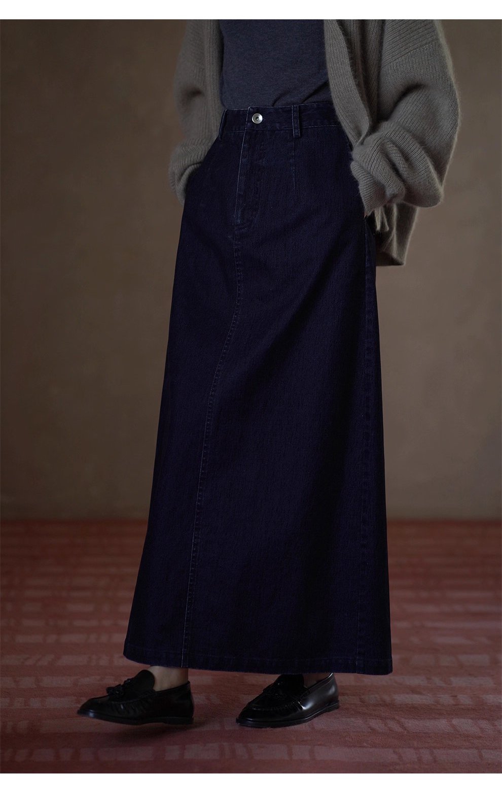 復古時髦做舊磨毛牛仔長款半身裙高腰微A寬鬆顯瘦裙子