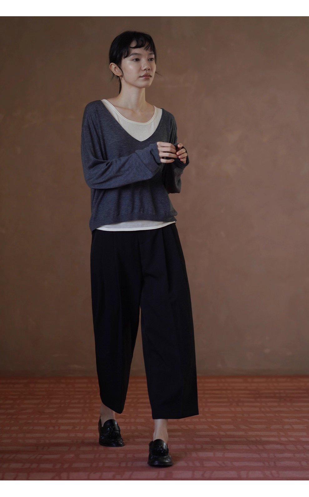 紳士通勤西裝褲俐落剪裁簡約法式高腰顯瘦錐形九分褲女