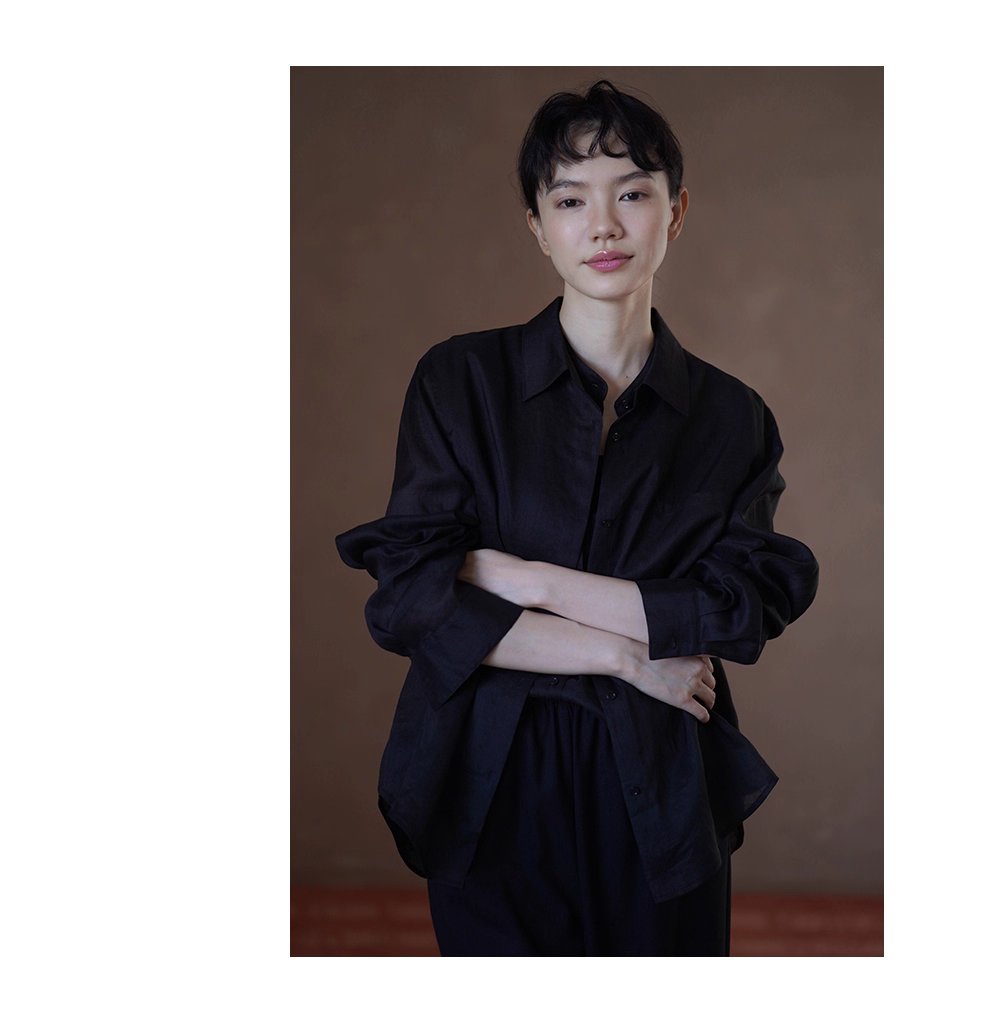 另類通勤設計感假兩件100苧麻挺括疊穿寬鬆顯瘦長袖襯衫