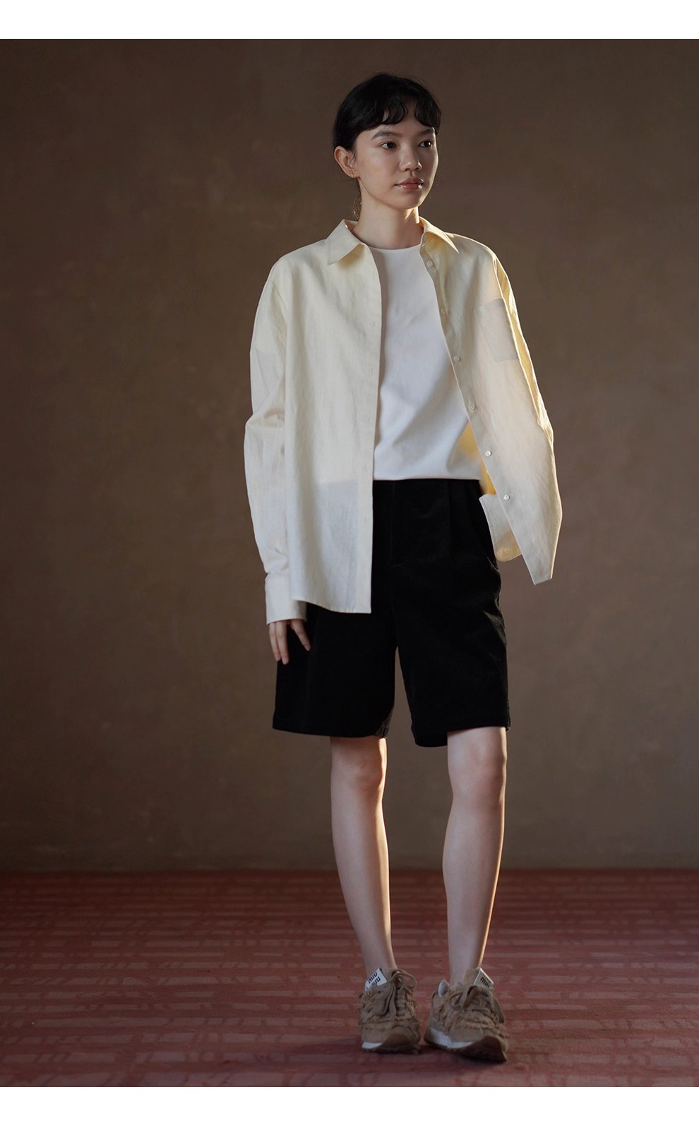 清香檸檬舒適棉麻混紡長袖疊穿寬鬆襯衫顯瘦通勤上衣女