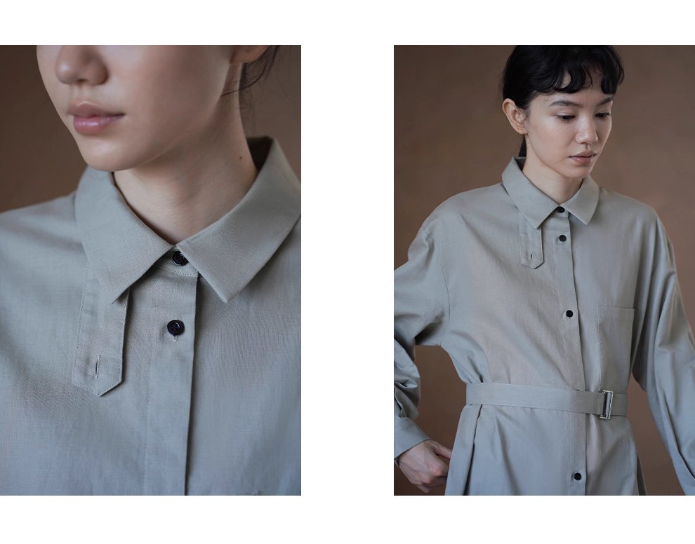 日常友善清透亞麻棉混紡襯衫領寬鬆H版型腰帶通勤洋裝