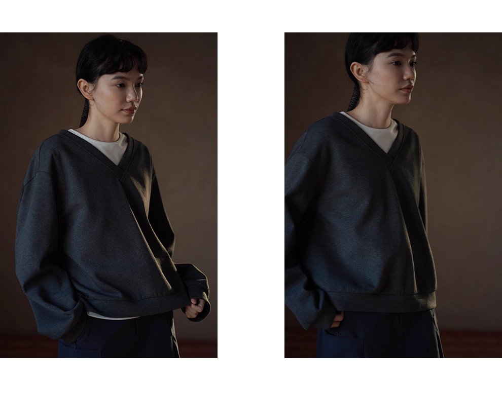 太空旅行衛衣V領寬鬆顯瘦休閒挺括H版落肩百搭短上衣女