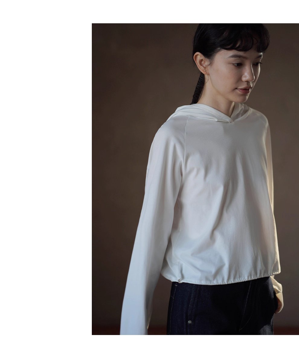 100棉垂軟寬鬆顯瘦連帽休閒長袖上衣可調整下擺T恤內搭