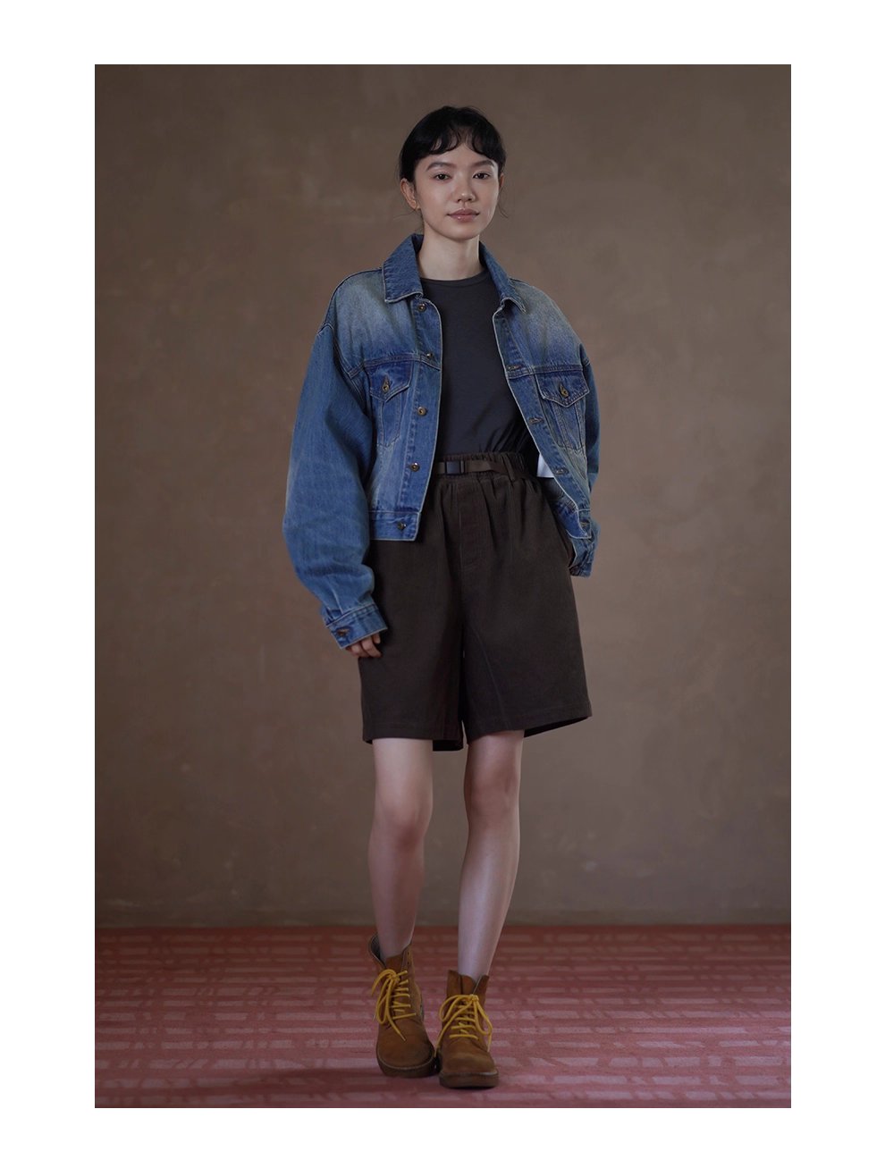 重回80年復古磨白柔軟水洗高克重長絨棉寬鬆牛仔外套女