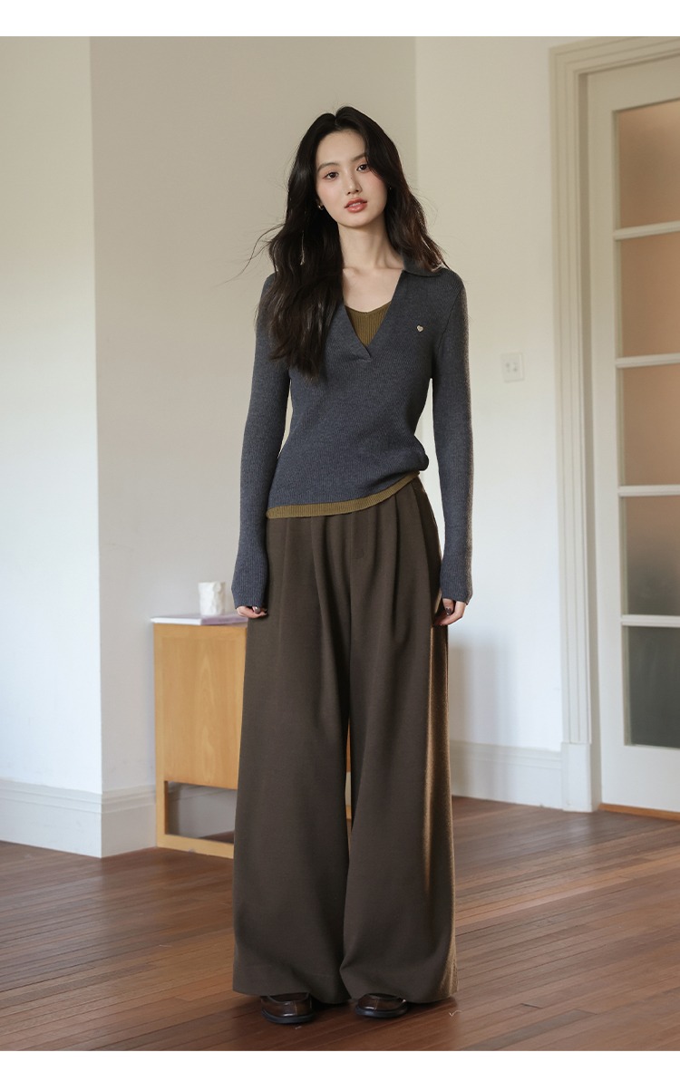 高腰直筒褲女寬腿闊腿褲秋冬款褲子