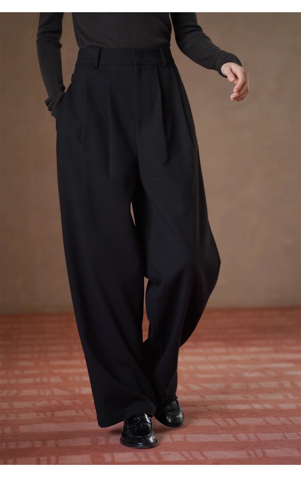 長腿基因側邊雙腰袢設計高腰顯瘦品質通勤寬鬆直筒長褲