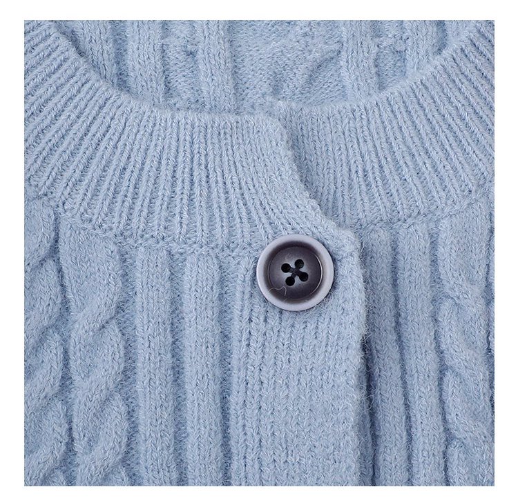 藍色麻花單排扣毛衣開襟衫女秋季新款慵懶長袖上衣,藍色麻花單排扣毛衣開襟衫女秋季新款慵懶長袖上衣,HBEW5068,藍色麻花單排扣毛衣開襟衫女秋季新款慵懶長袖上衣,圓領排扣,麻花針織