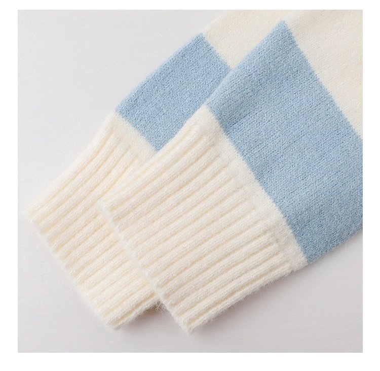 韓國拼色條紋插肩袖毛衣女秋款新款休閒寬鬆上衣