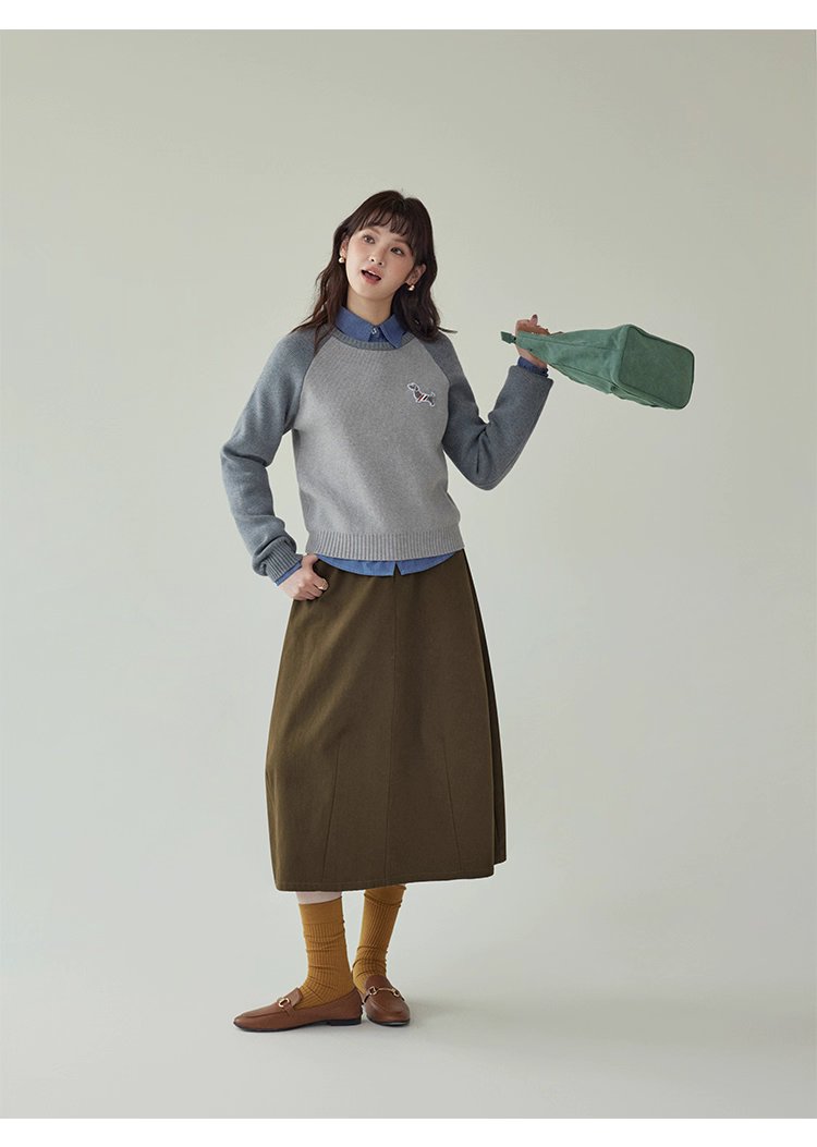 復古純色a字純棉半身裙女秋季新款後鬆緊花苞裙