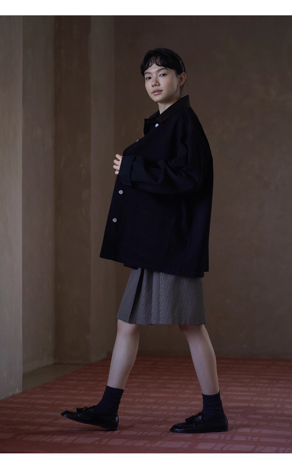 小眾拼接皮領100棉挺括水洗牛仔服一手長顯瘦寬鬆外套女