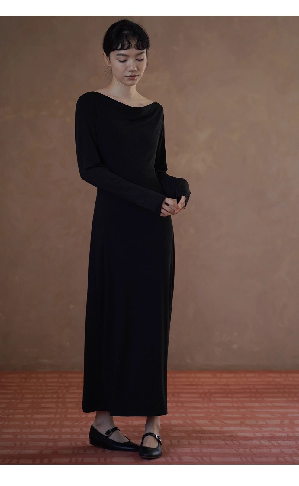 進階優雅巨顯瘦氣質蕩領彈性合身洋裝通勤長裙女