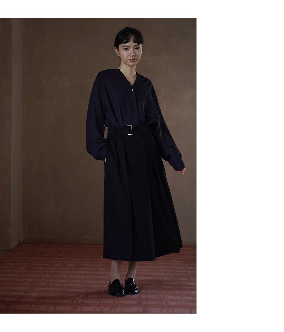 簡約法式高腰中長A字顯瘦通勤不挑人百褶腰帶半身裙女