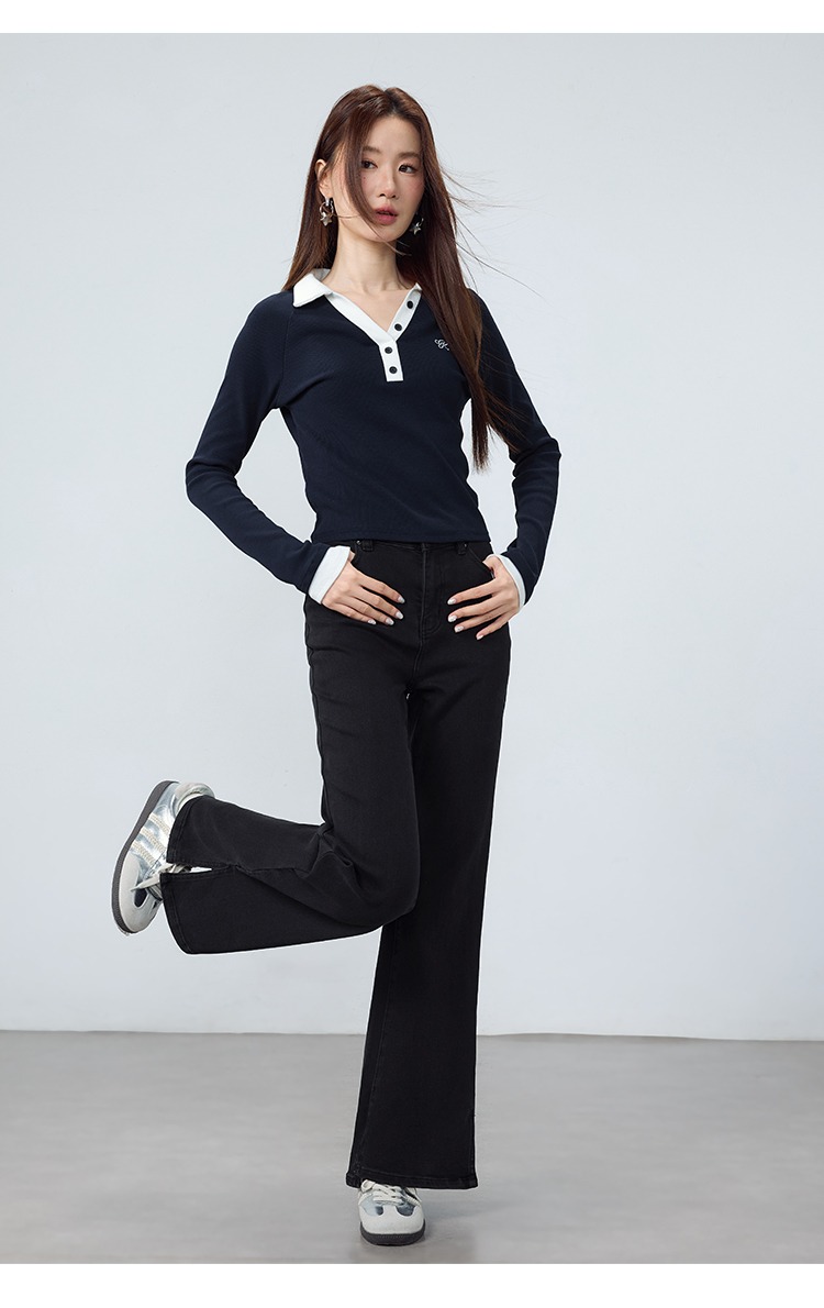 開叉黑色微喇褲牛仔褲顯瘦褲子,開叉黑色微喇褲牛仔褲顯瘦褲子,HBEW3993,開叉黑色微喇褲牛仔褲顯瘦褲子,修身顯瘦,基本百搭