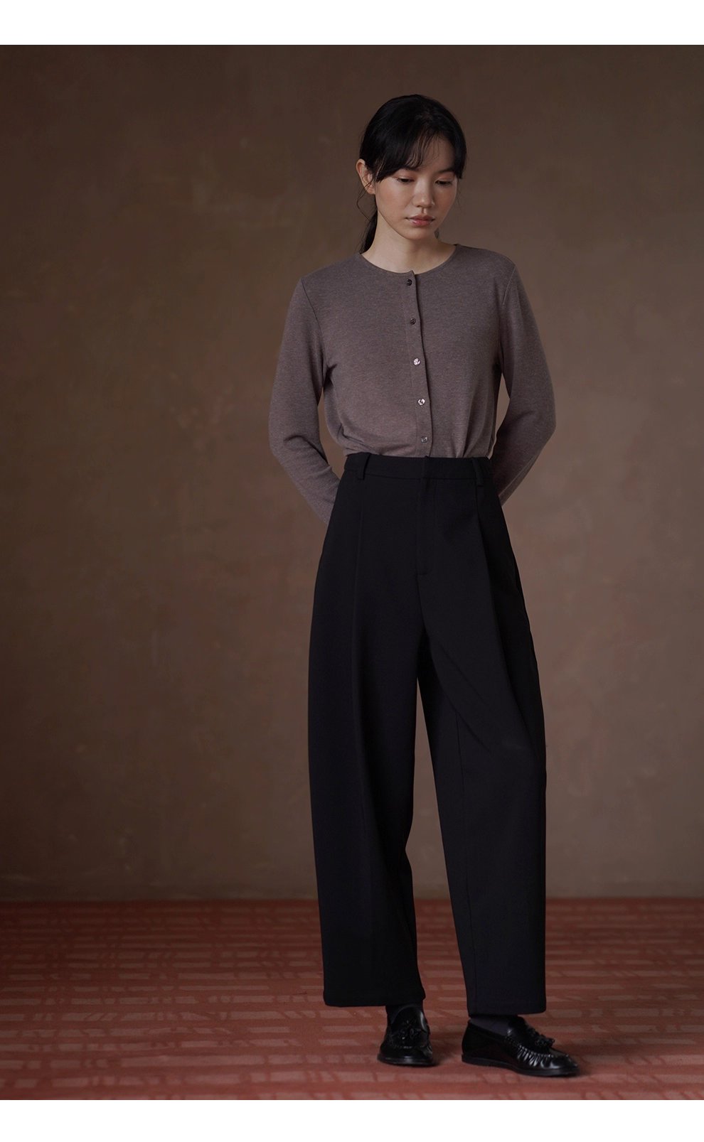 全能內搭合身彈性圓領開門襟顯瘦修身通勤長袖親膚上衣