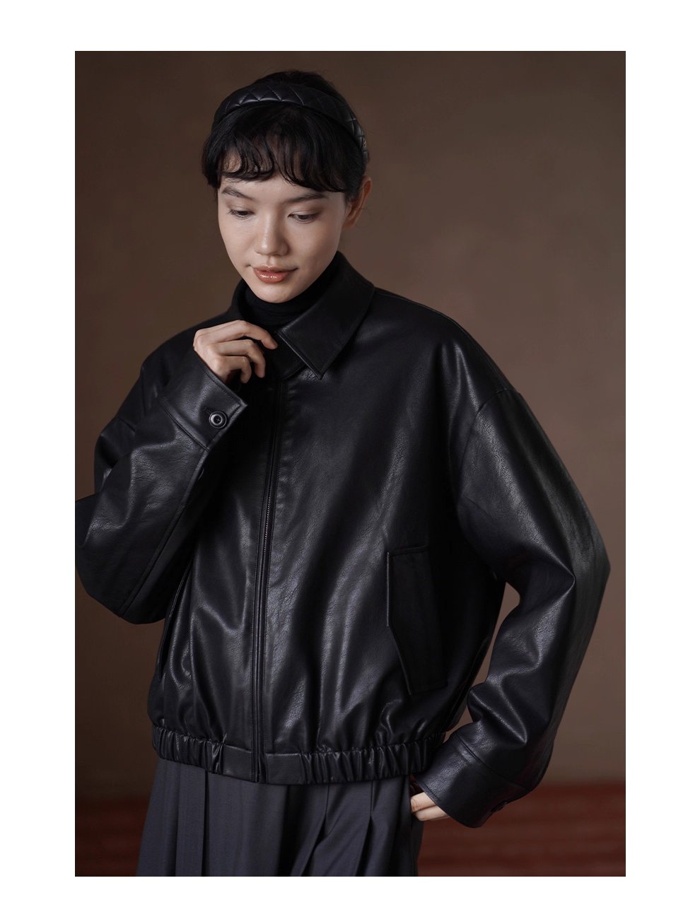 風度溫度並存寬鬆輪廓復古環保夾棉加厚保暖皮衣外套女