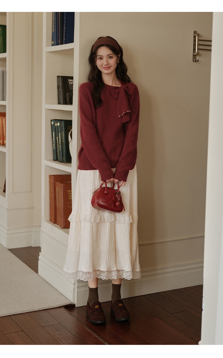 聖誕穿搭紅色毛衣女秋冬綁帶針織衫,聖誕穿搭紅色毛衣女秋冬綁帶針織衫,HBEW1954,聖誕穿搭紅色毛衣女秋冬綁帶針織衫,聖誕穿搭,立體綁帶