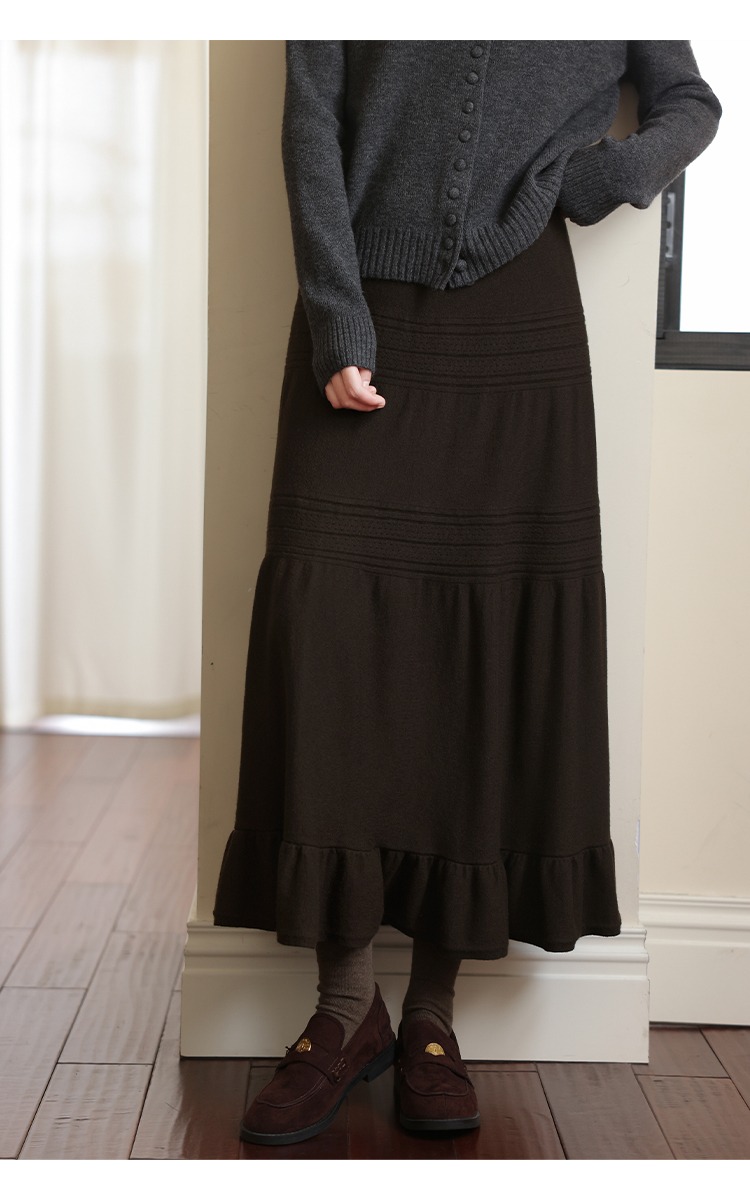 大碼胖mm咖色針織荷葉滾邊半身裙秋冬毛織裙,大碼胖mm咖色針織荷葉滾邊半身裙秋冬毛織裙,HBEW2989,大碼胖mm咖色針織荷葉滾邊半身裙秋冬毛織裙,質感單品,針織面料