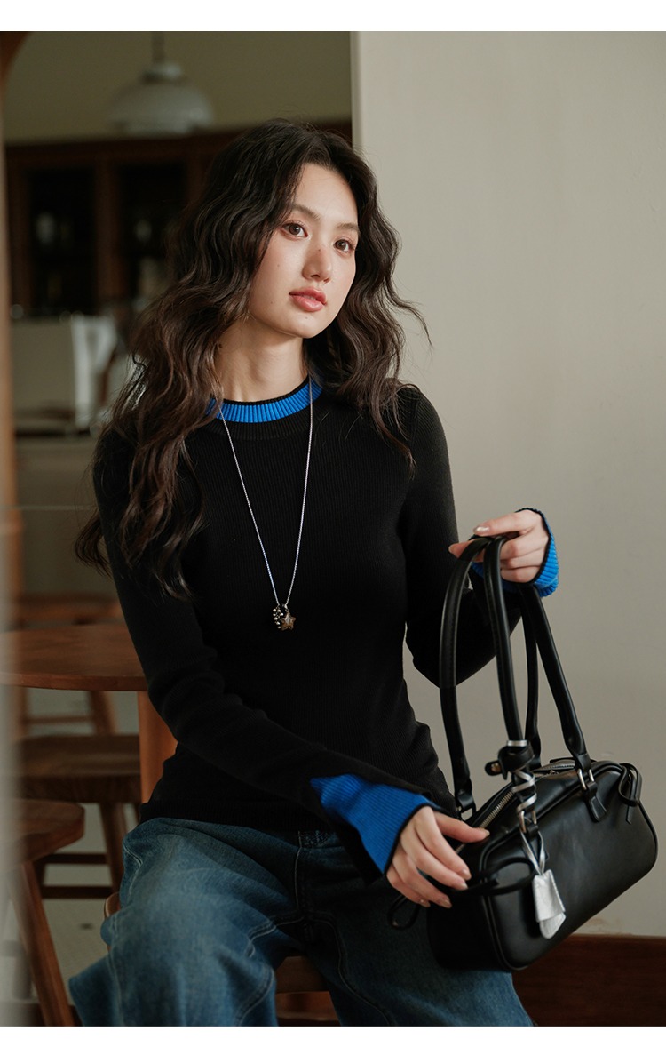 中大尺碼新款長袖撞色秀啂針織衫打底衫,中大尺碼新款長袖撞色秀啂針織衫打底衫,HBEW1951,中大尺碼新款長袖撞色秀啂針織衫打底衫,質感單品,撞色袖口