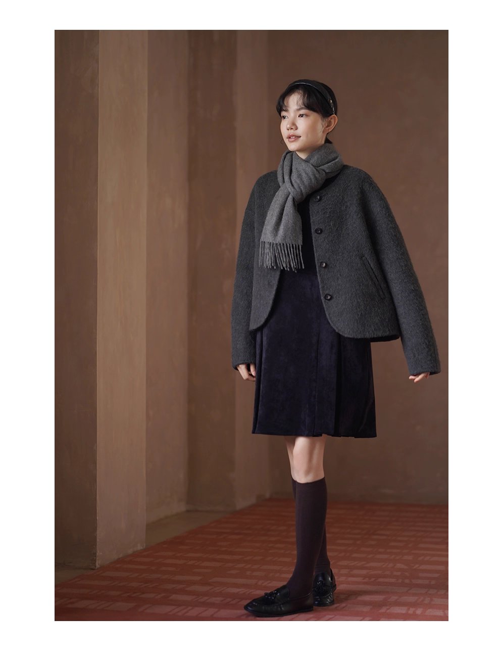 850g羊駝綿羊毛重磅雙面呢絨感寬鬆通勤顯瘦保暖外套女