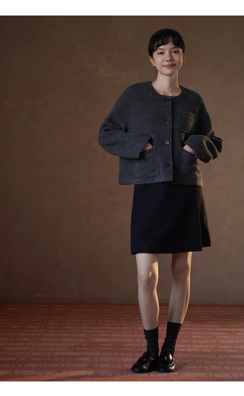 高克重高比例羊毛立絨毛呢外套短款圓領通勤顯瘦大衣女,高克重高比例羊毛立絨毛呢外套短款圓領通勤顯瘦大衣女,HBEW5097,高克重高比例羊毛立絨毛呢外套短款圓領通勤顯瘦大衣女,圓領排扣,羊毛混紡