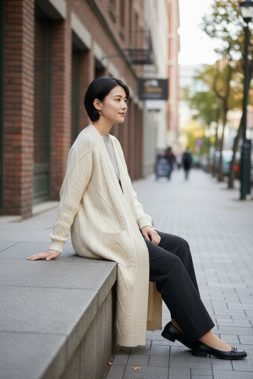 長款針織開衫菱格扭花毛衣外套寬鬆高級感,長款針織開衫菱格扭花毛衣外套寬鬆高級感,5W165020,長款針織開衫菱格扭花毛衣外套寬鬆高級感,慵懶風格,簡約質感