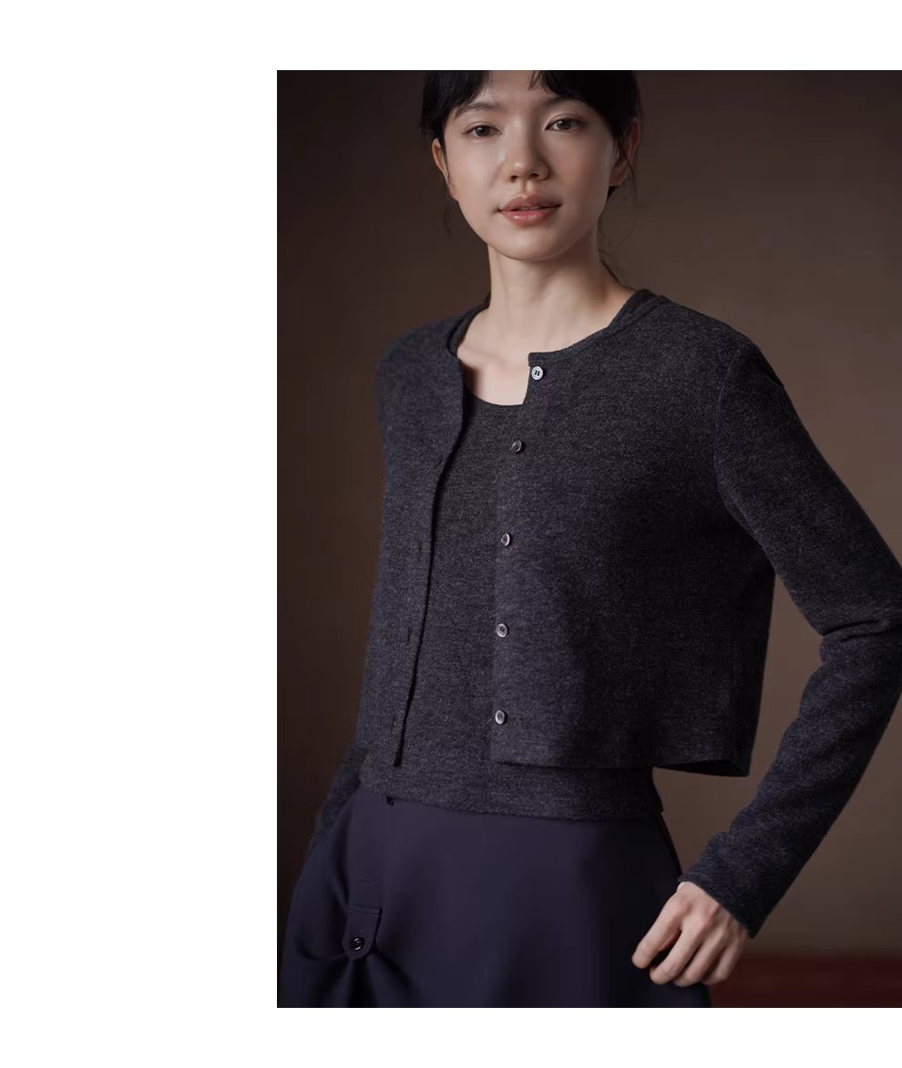 一衣多穿實用兩件套鬆軟彈性基礎背心開襟衫顯瘦套裝女,一衣多穿實用兩件套鬆軟彈性基礎背心開襟衫顯瘦套裝女,HBEW1135,一衣多穿實用兩件套鬆軟彈性基礎背心開襟衫顯瘦套裝女,兩件式套裝,簡約質感