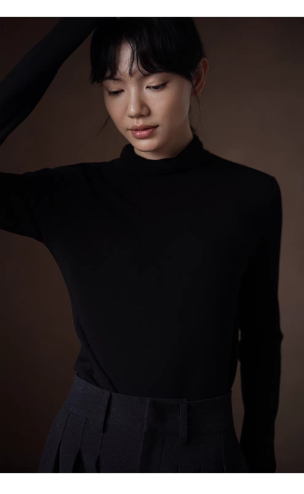 舒暖基本款長袖高彈修身高領後開叉顯瘦百搭通勤打底衫,舒暖基本款長袖高彈修身高領後開叉顯瘦百搭通勤打底衫,HBEW1139,舒暖基本款長袖高彈修身高領後開叉顯瘦百搭通勤打底衫,翻折高領,正肩版型