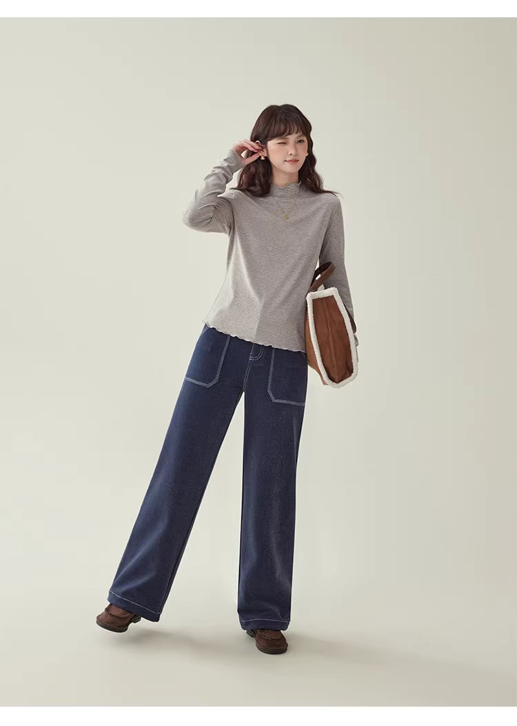 花邊半高領內搭T恤女冬季新款百搭條紋長袖上衣,花邊半高領內搭T恤女冬季新款百搭條紋長袖上衣,HBEW1153,花邊半高領內搭T恤女冬季新款百搭條紋長袖上衣,木耳邊,條紋造型