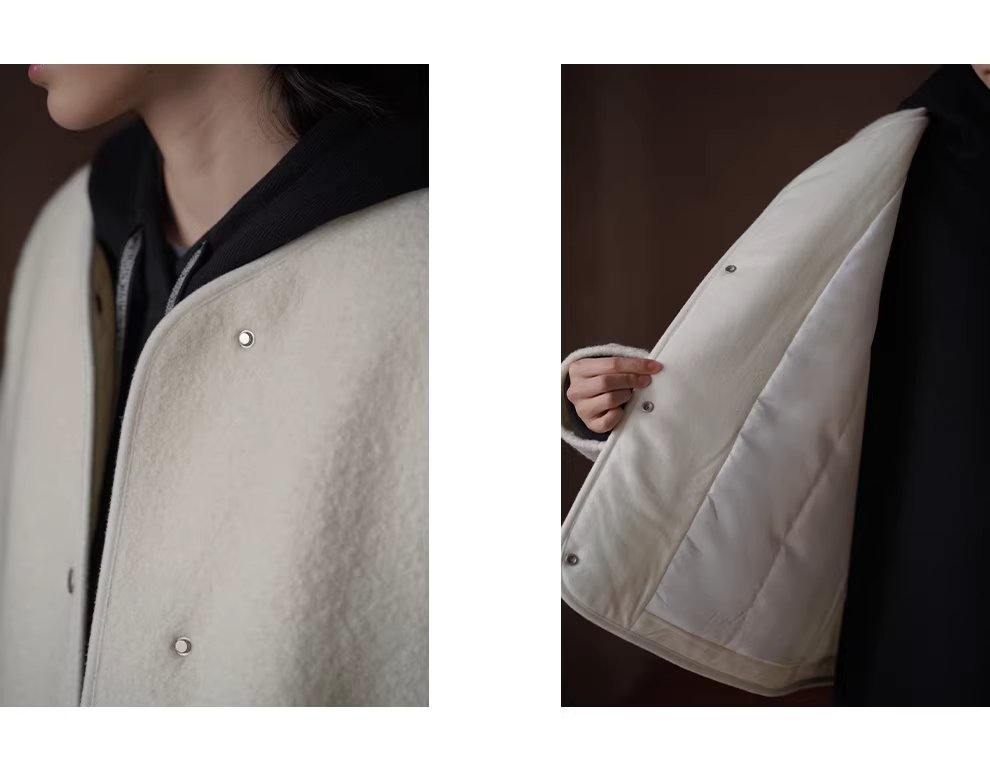 雪霜奶皮子100綿羊毛寬鬆V領保暖絎棉加厚羊羔毛外套女,雪霜奶皮子100綿羊毛寬鬆V領保暖絎棉加厚羊羔毛外套女,HBEW5113,雪霜奶皮子100綿羊毛寬鬆V領保暖絎棉加厚羊羔毛外套女,俐落剪裁,羊毛100%