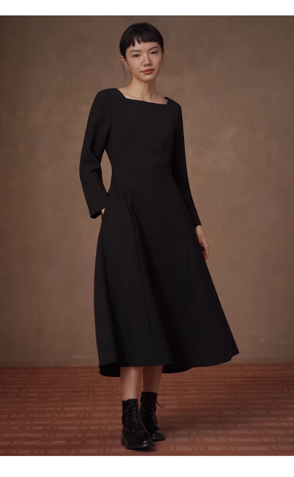 高定級小黑裙抗皺骨感垂順優雅公主線收腰大裙擺洋裝,高定級小黑裙抗皺骨感垂順優雅公主線收腰大裙擺洋裝,HBEW7068,高定級小黑裙抗皺骨感垂順優雅公主線收腰大裙擺洋裝,方領設計,抗皺面料