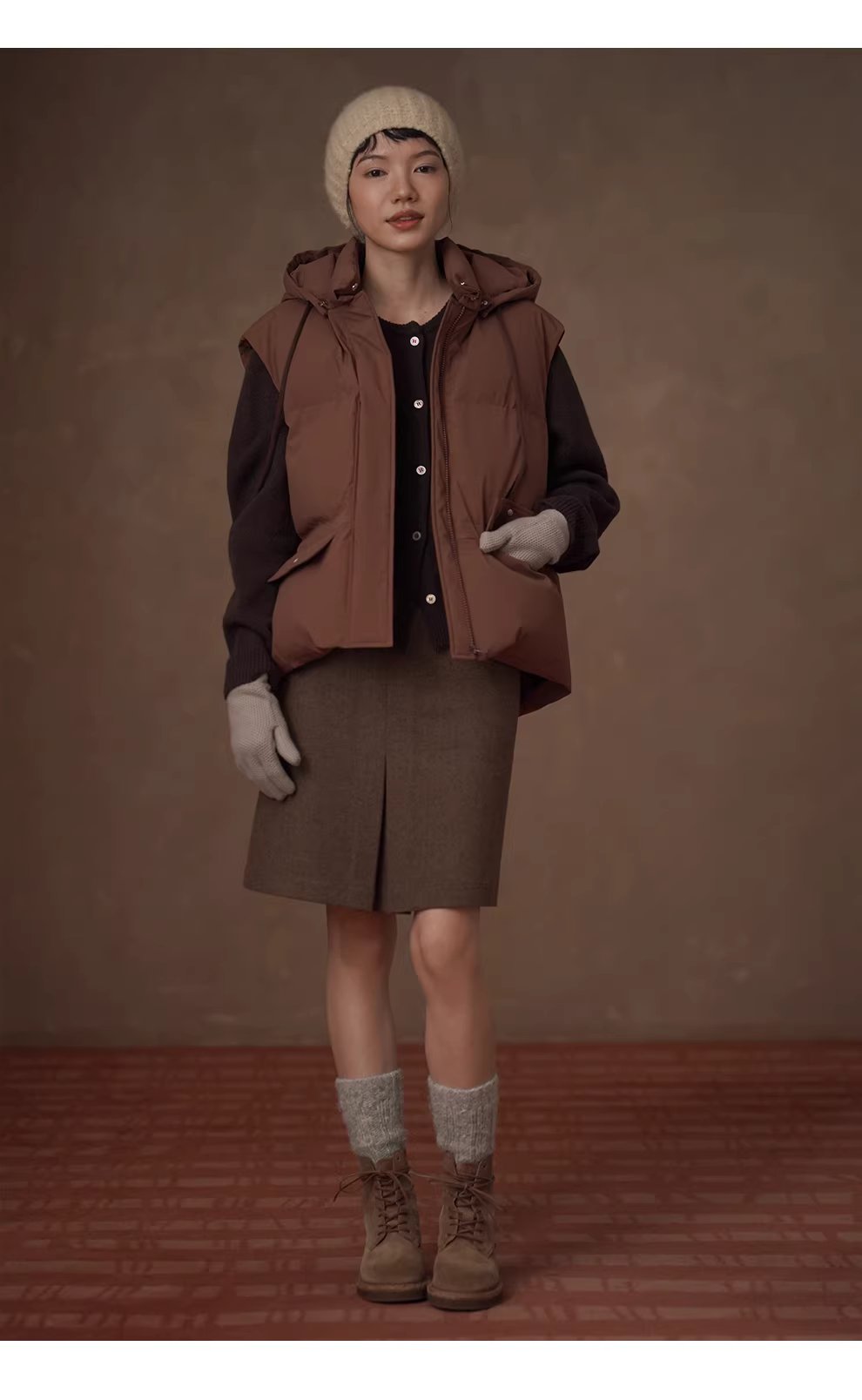 復古少女感綿羊毛混紡挺括呢料靈動褶襉高腰顯瘦半身裙,復古少女感綿羊毛混紡挺括呢料靈動褶襉高腰顯瘦半身裙,HBEW2042,復古少女感綿羊毛混紡挺括呢料靈動褶襉高腰顯瘦半身裙,口袋造型,羊毛混紡