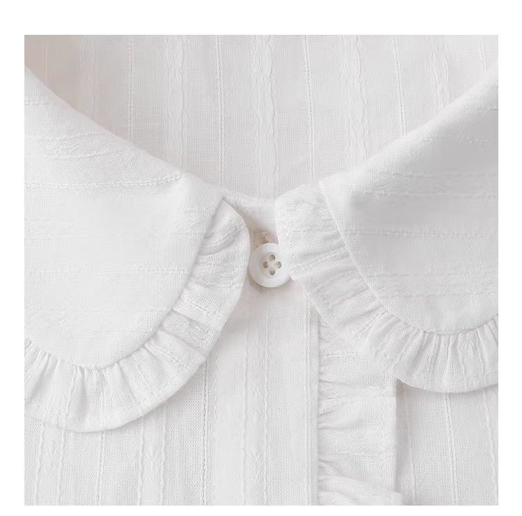 肌理感木耳邊娃娃領襯衫女春季新款純棉長袖上衣,肌理感木耳邊娃娃領襯衫女春季新款純棉長袖上衣,HBFS1003,肌理感木耳邊娃娃領襯衫女春季新款純棉長袖上衣,娃娃領,全棉面料