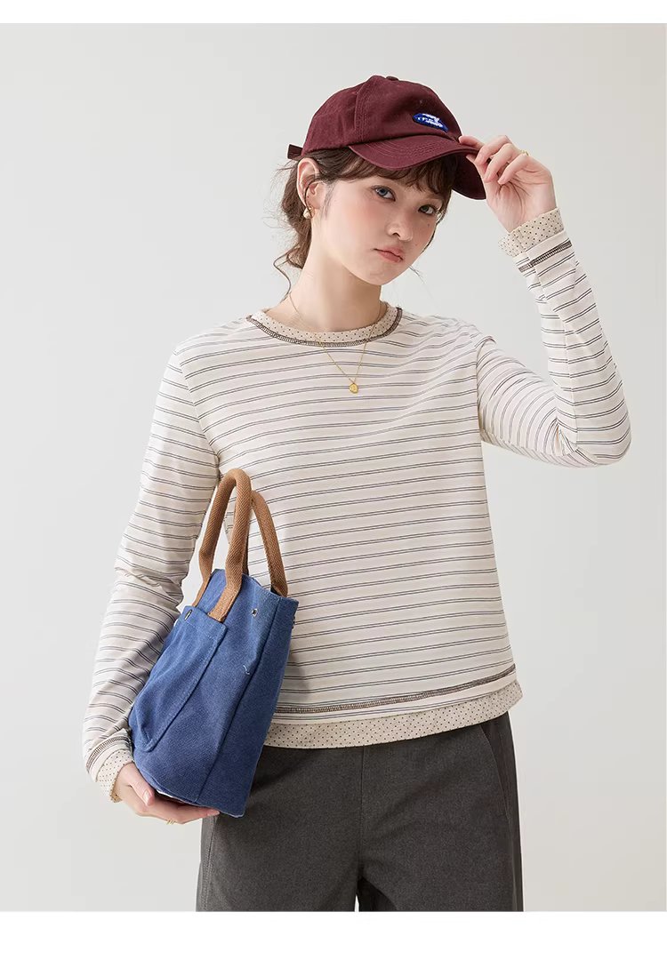 波點拼接圓領條紋T恤女26春季新款短長袖上衣,波點拼接圓領條紋T恤女26春季新款短長袖上衣,HBFS1008,波點拼接圓領條紋T恤女26春季新款短長袖上衣,波點拼接,青春休閒