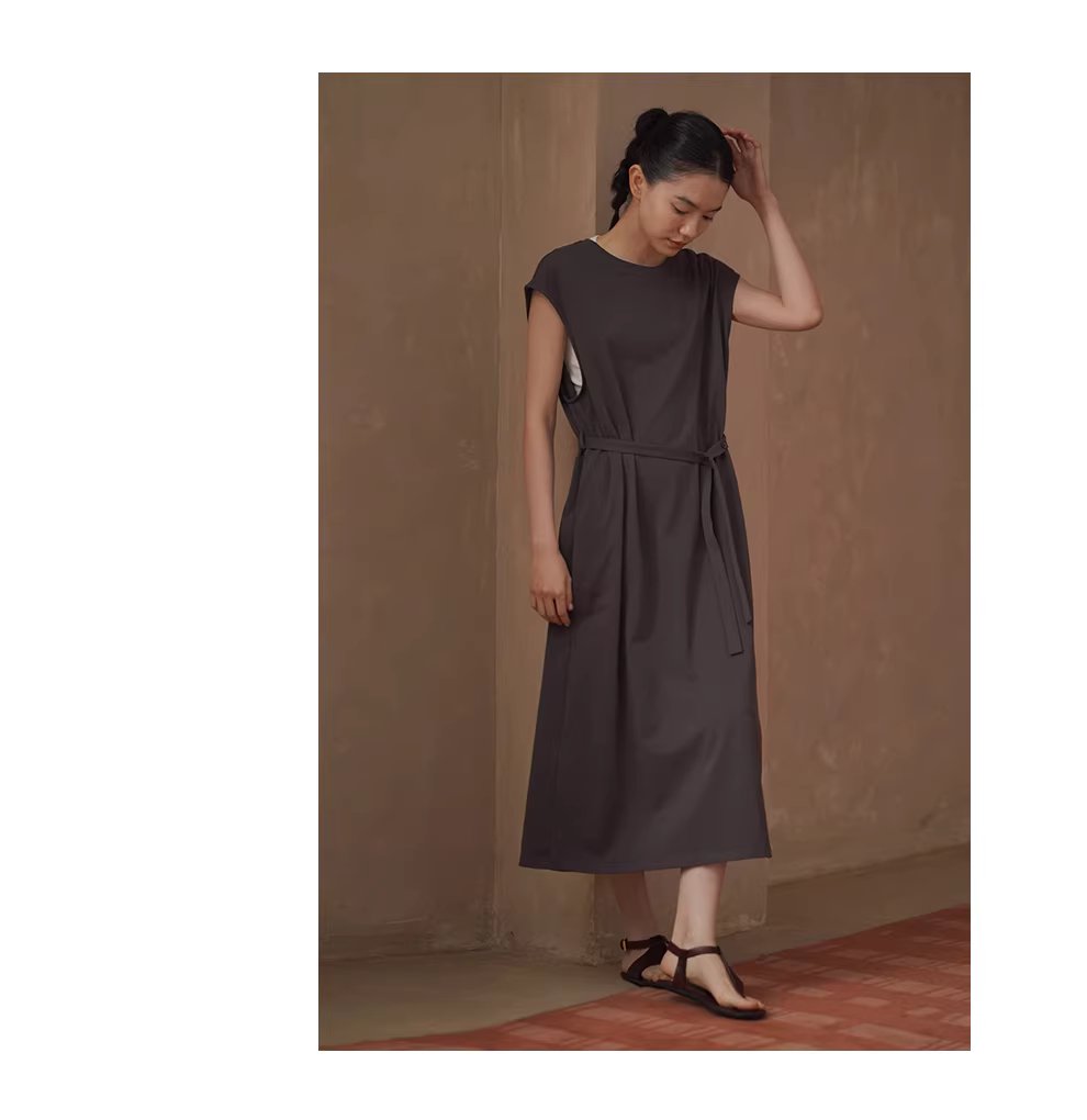 綿柔禪意100棉寬鬆直筒圓領可調式腰帶顯瘦無袖通勤洋裝,綿柔禪意100棉寬鬆直筒圓領可調式腰帶顯瘦無袖通勤洋裝,HBFS7006,綿柔禪意100棉寬鬆直筒圓領可調式腰帶顯瘦無袖通勤洋裝,自然垂墜,簡約大器