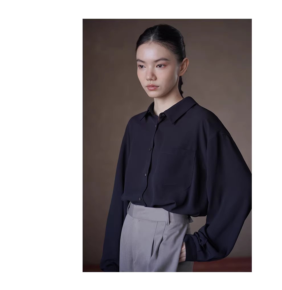 輕盈絲滑雙面雪紡顯瘦垂感落肩基本款簡約翻領通勤襯衫,輕盈絲滑雙面雪紡顯瘦垂感落肩基本款簡約翻領通勤襯衫,HBFS1017,輕盈絲滑雙面雪紡顯瘦垂感落肩基本款簡約翻領通勤襯衫,絲滑垂墜,簡約帥氣