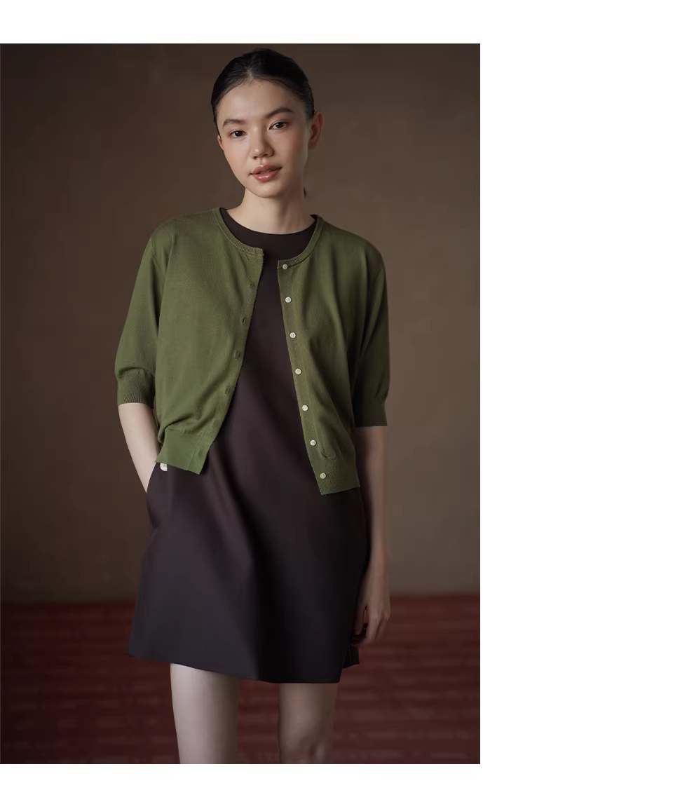 復古油畫綠顯白緊緻柔軟紗線圓領中袖短版針織通勤開襟衫,復古油畫綠顯白緊緻柔軟紗線圓領中袖短版針織通勤開襟衫,HBFS1019,復古油畫綠顯白緊緻柔軟紗線圓領中袖短版針織通勤開襟衫,舒適抗皺,優雅時尚