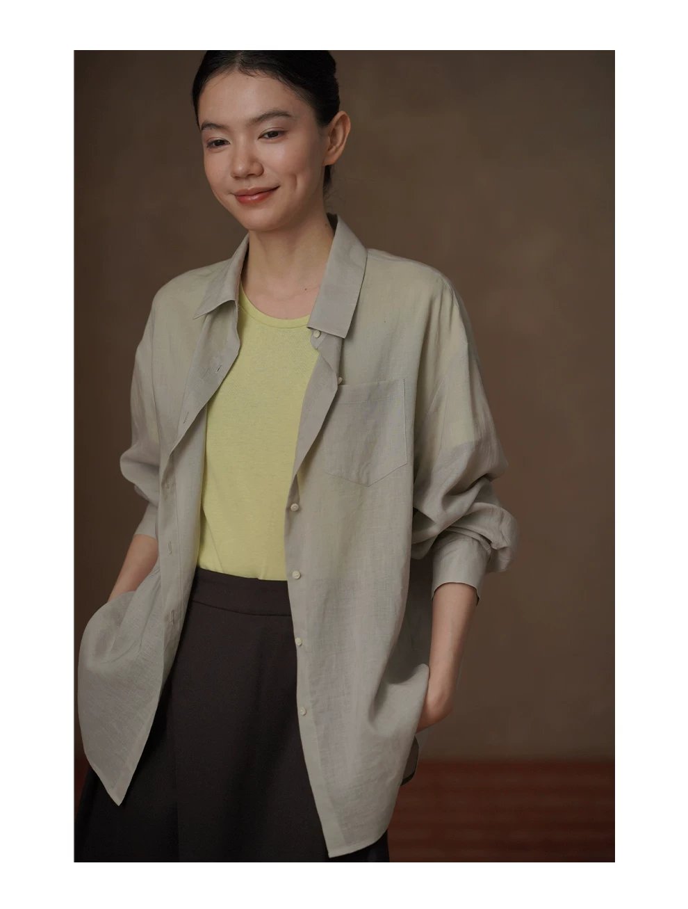 輕柔撫摸苧麻萊賽爾輕薄透氣寬鬆顯瘦通勤長袖落肩襯衫,輕柔撫摸苧麻萊賽爾輕薄透氣寬鬆顯瘦通勤長袖落肩襯衫,HBFS1021,輕柔撫摸苧麻萊賽爾輕薄透氣寬鬆顯瘦通勤長袖落肩襯衫,清爽透氣,硬挺不軟塌